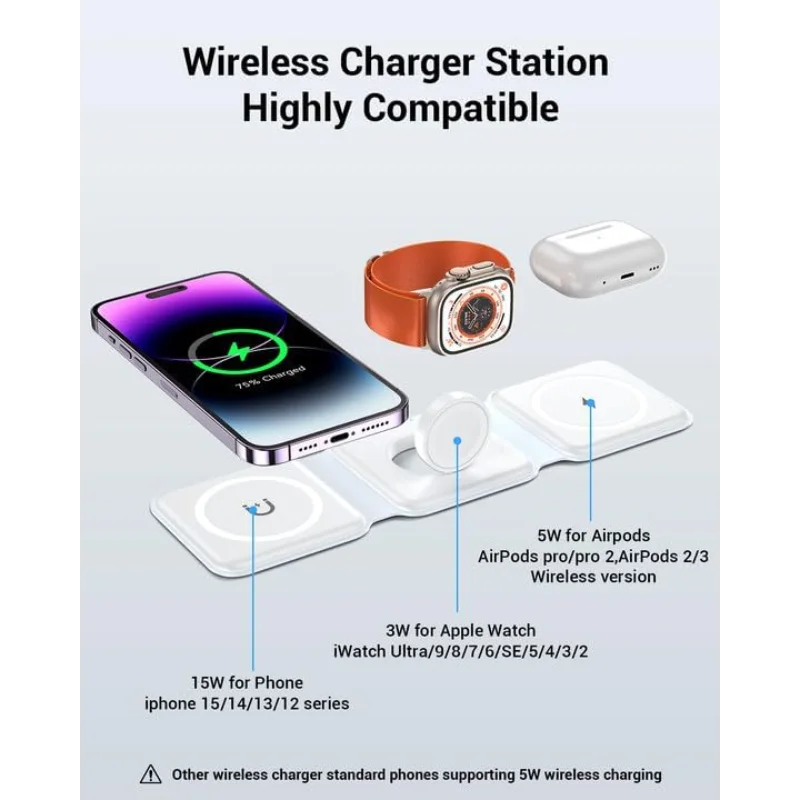 3 in 1 Foldable Wireless Charger - Magsafe Fast Wireless Charging Pad