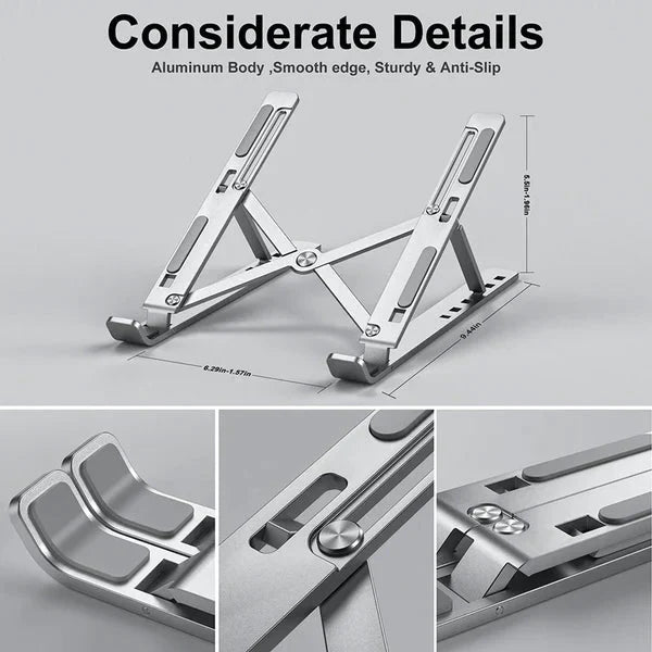 Folding Adjustable Aluminum Laptop Stand + FREE POUCH