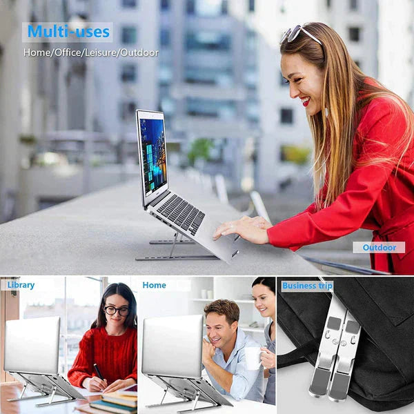 Folding Adjustable Aluminum Laptop Stand + FREE POUCH