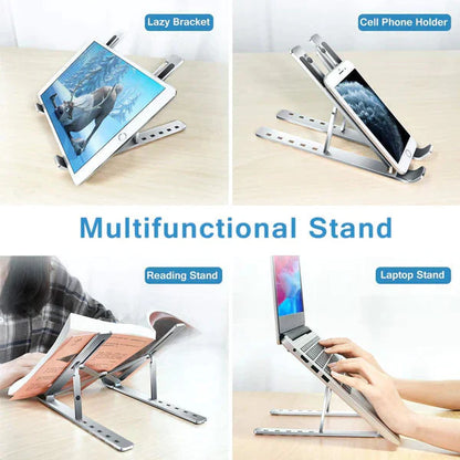 Folding Adjustable Aluminum Laptop Stand + FREE POUCH