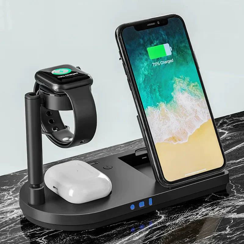 Wireless Charging Station 4 in 1 Qi-Certified 18W Fast Charging Dock with Bedside Lamp