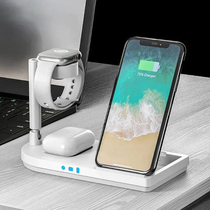 Wireless Charging Station 4 in 1 Qi-Certified 18W Fast Charging Dock with Bedside Lamp