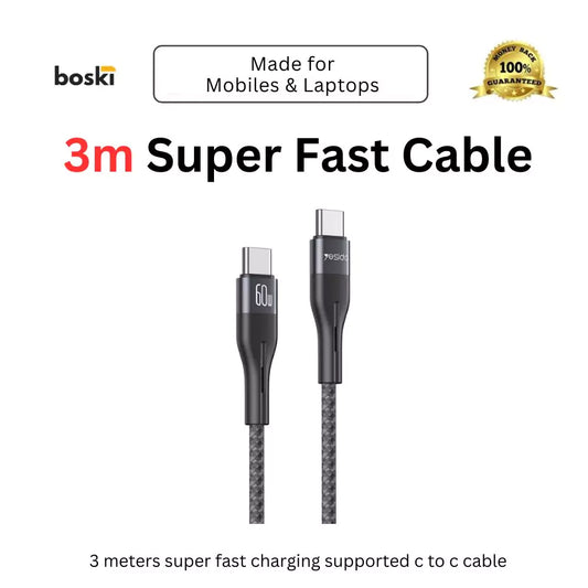 60W 3 Meters Cable | Type-C To Type-C Fast Charge Data Cable