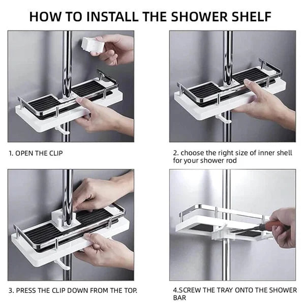 Shower rod storage shelf